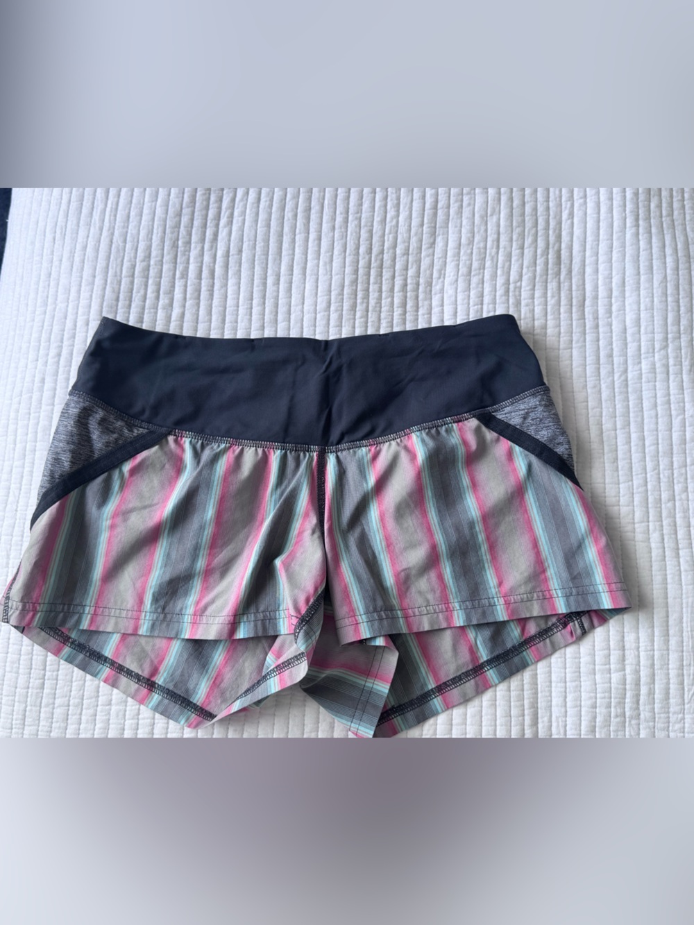 lululemon athletica Black Waistband Multicolor Striped Athletic Shorts